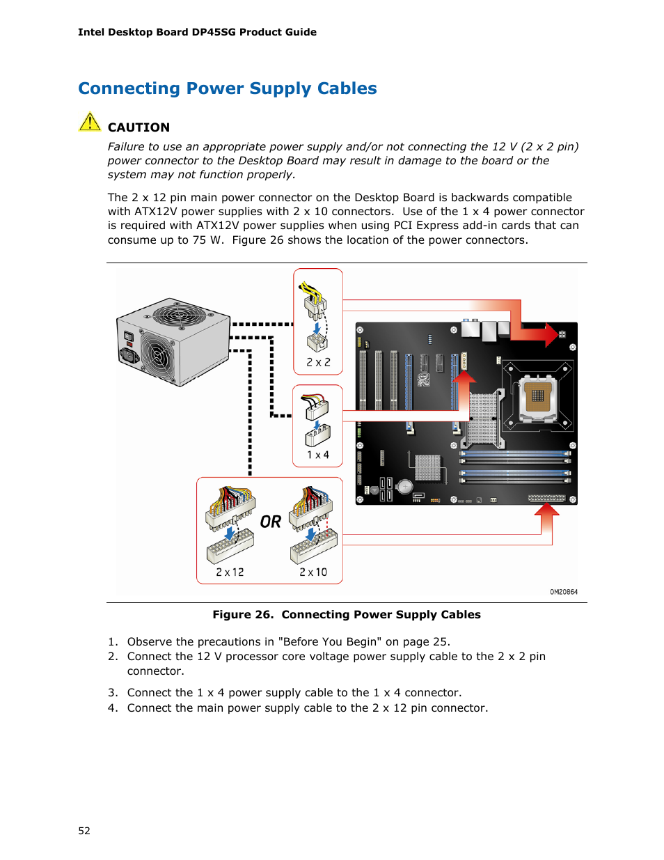 Connecting power supply cables | Intel DP45SG User Manual | Page 52 / 86