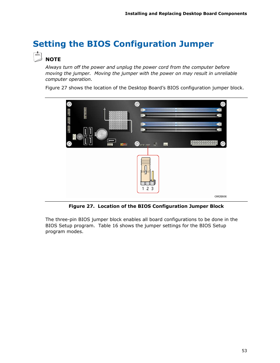 Setting the bios configuration jumper | Intel DP45SG User Manual | Page 53 / 86
