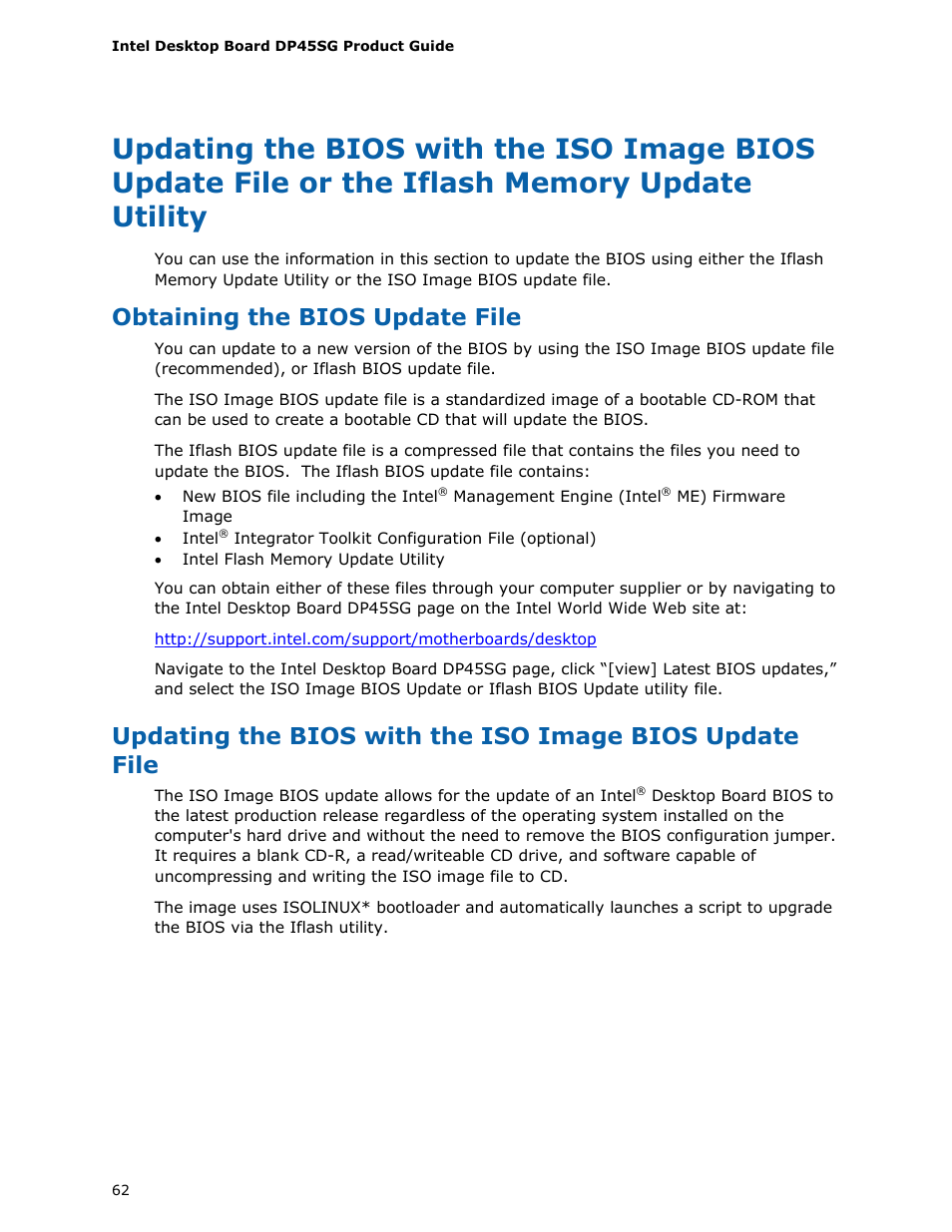 Obtaining the bios update file | Intel DP45SG User Manual | Page 62 / 86