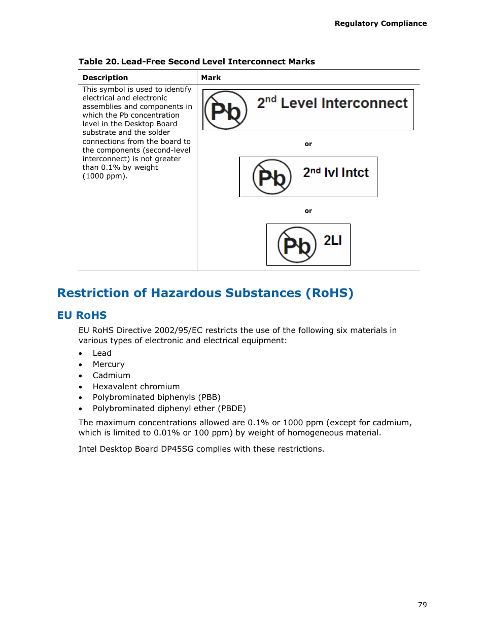 Restriction of hazardous substances (rohs), Eu rohs | Intel DP45SG User Manual | Page 79 / 86