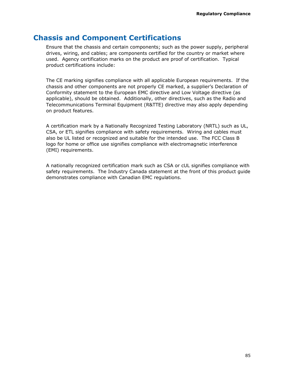 Chassis and component certifications | Intel DP45SG User Manual | Page 85 / 86
