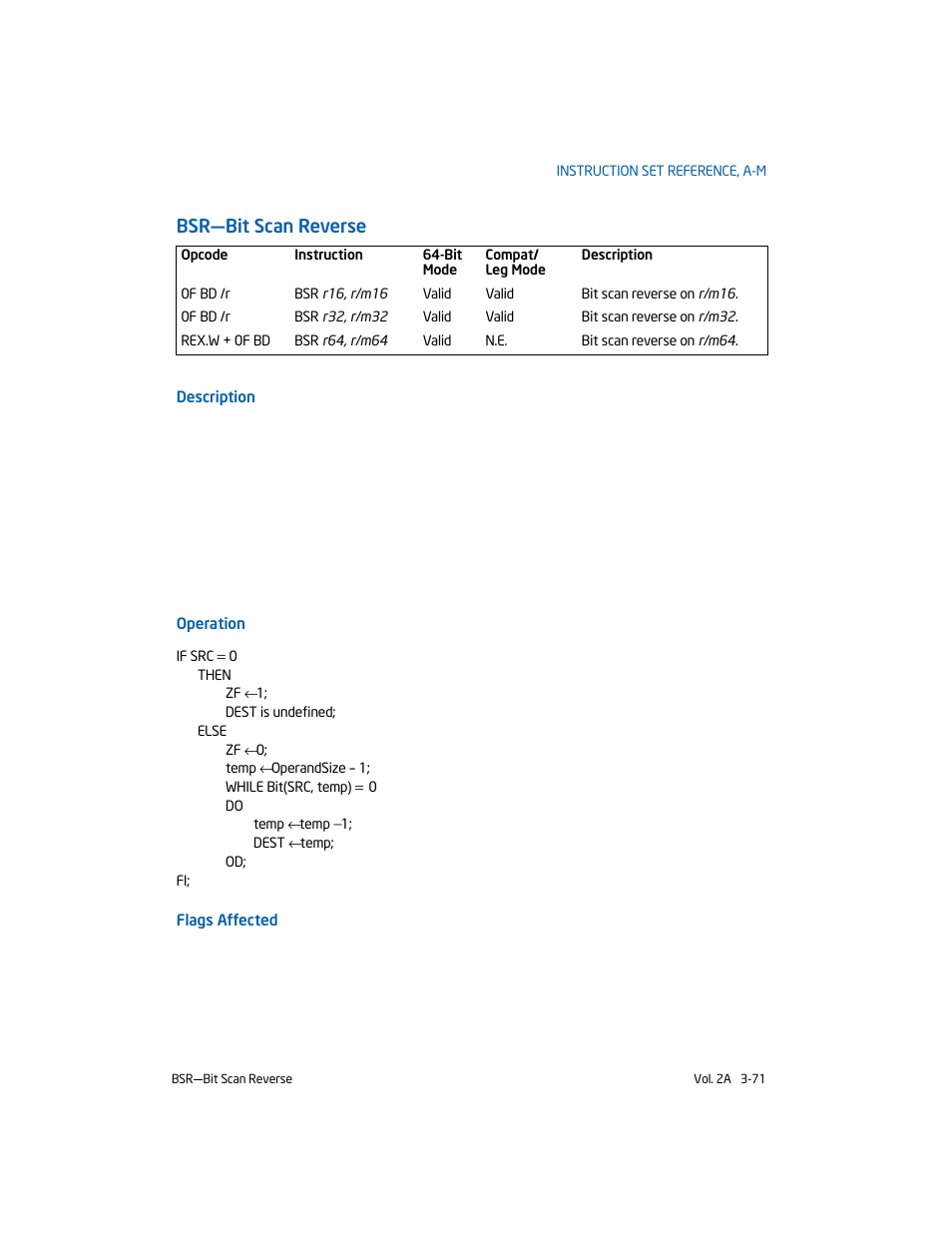 Bsr-bit scan reverse, Bsr—bit scan reverse | Intel 253666-024US User Manual | Page 117 / 760