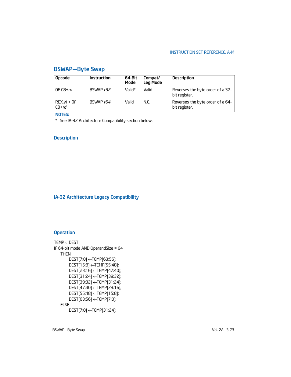 Bswap-byte swap, Bswap—byte swap | Intel 253666-024US User Manual | Page 119 / 760