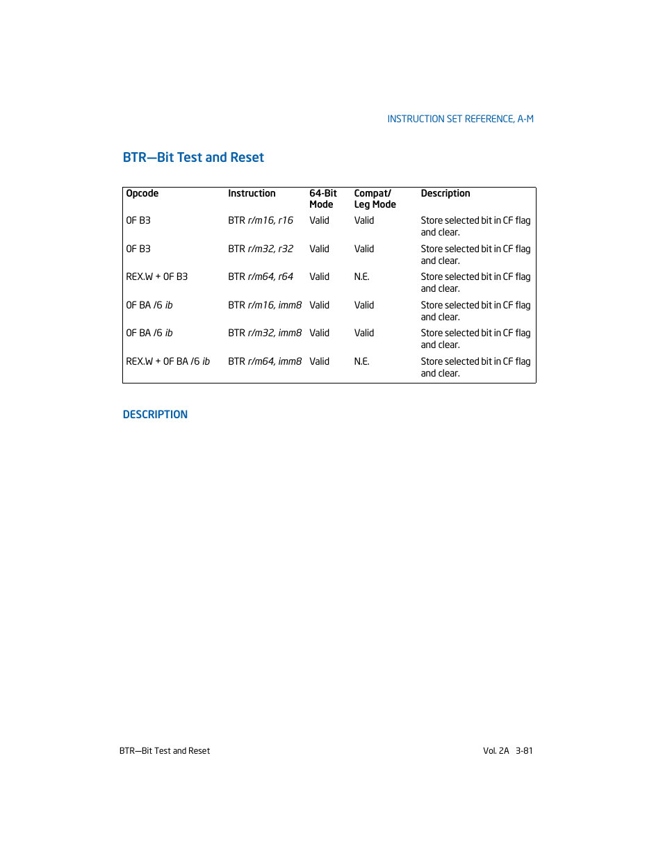 Btr-bit test and reset, Btr—bit test and reset | Intel 253666-024US User Manual | Page 127 / 760