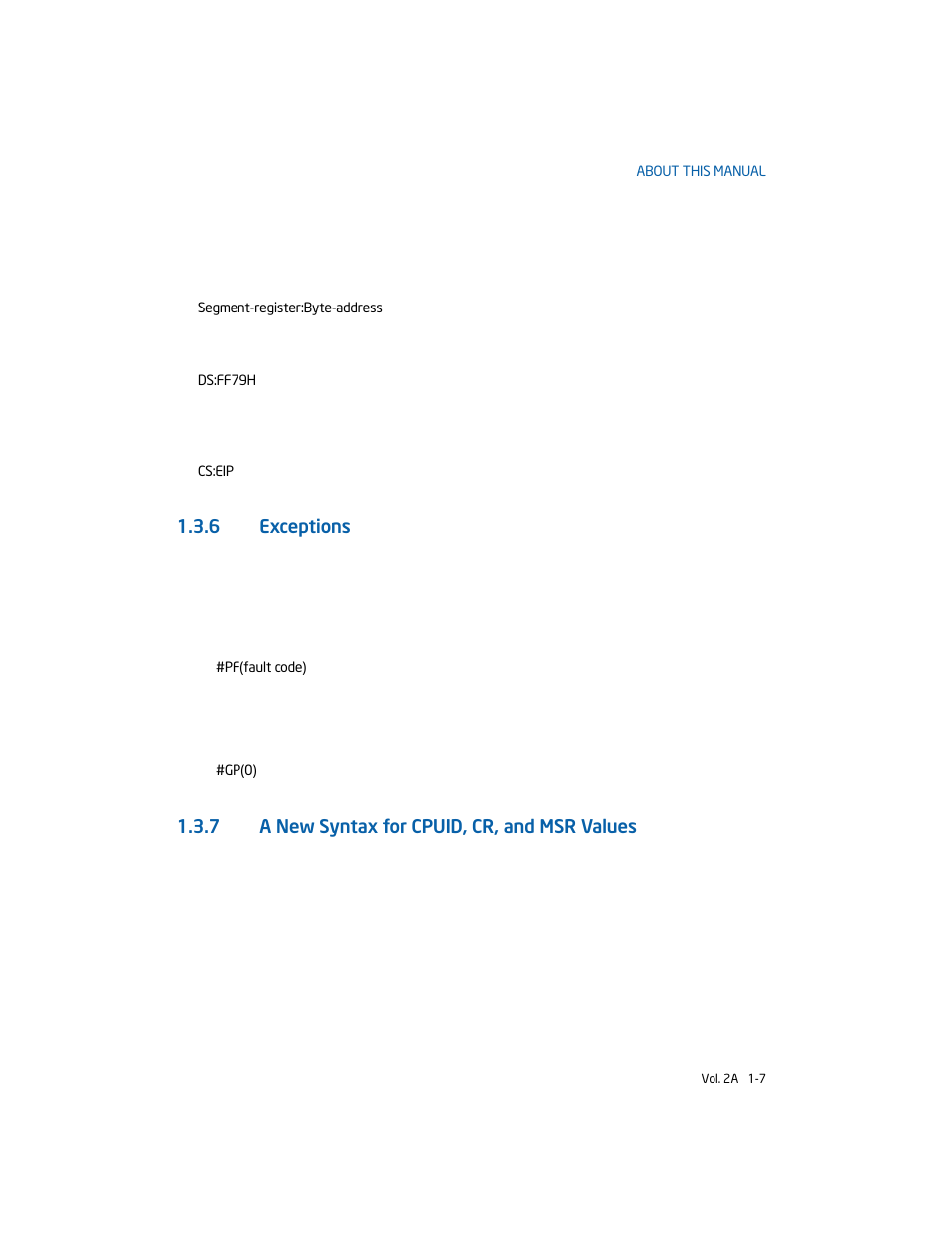 6 exceptions, 7 a new syntax for cpuid, cr, and msr values | Intel 253666-024US User Manual | Page 27 / 760