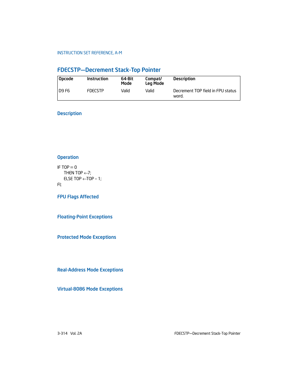 Fdecstp-decrement stack-top pointer, Fdecstp—decrement stack-top pointer | Intel 253666-024US User Manual | Page 360 / 760