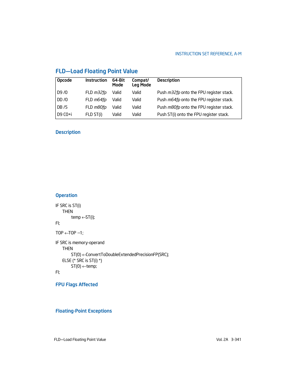 Fld-load floating point value, Fld—load floating point value | Intel 253666-024US User Manual | Page 387 / 760
