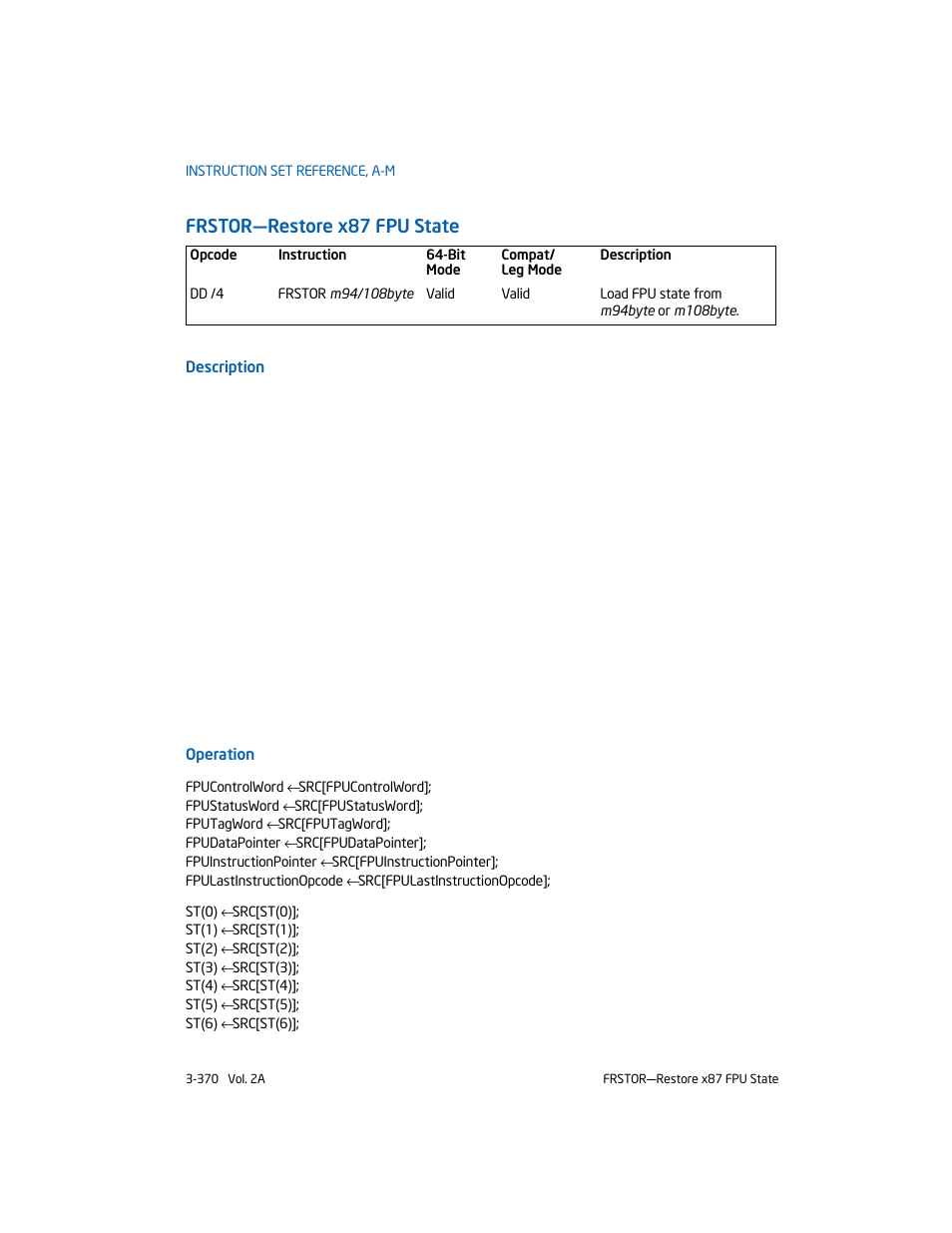 Frstor-restore x87 fpu state, Frstor—restore x87 fpu state | Intel 253666-024US User Manual | Page 416 / 760