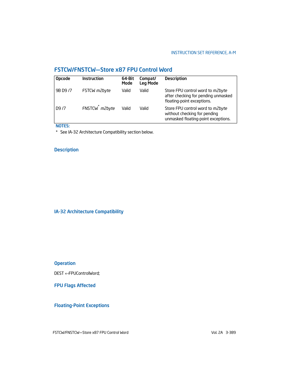 Fstcw/fnstcw-store x87 fpu control word, Fstcw/fnstcw—store x87 fpu control word | Intel 253666-024US User Manual | Page 435 / 760