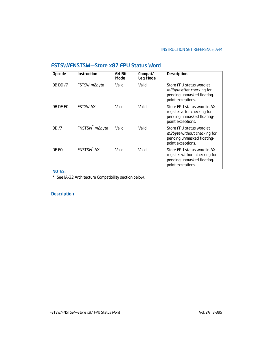 Fstsw/fnstsw-store x87 fpu status word, Fstsw/fnstsw—store x87 fpu status word | Intel 253666-024US User Manual | Page 441 / 760