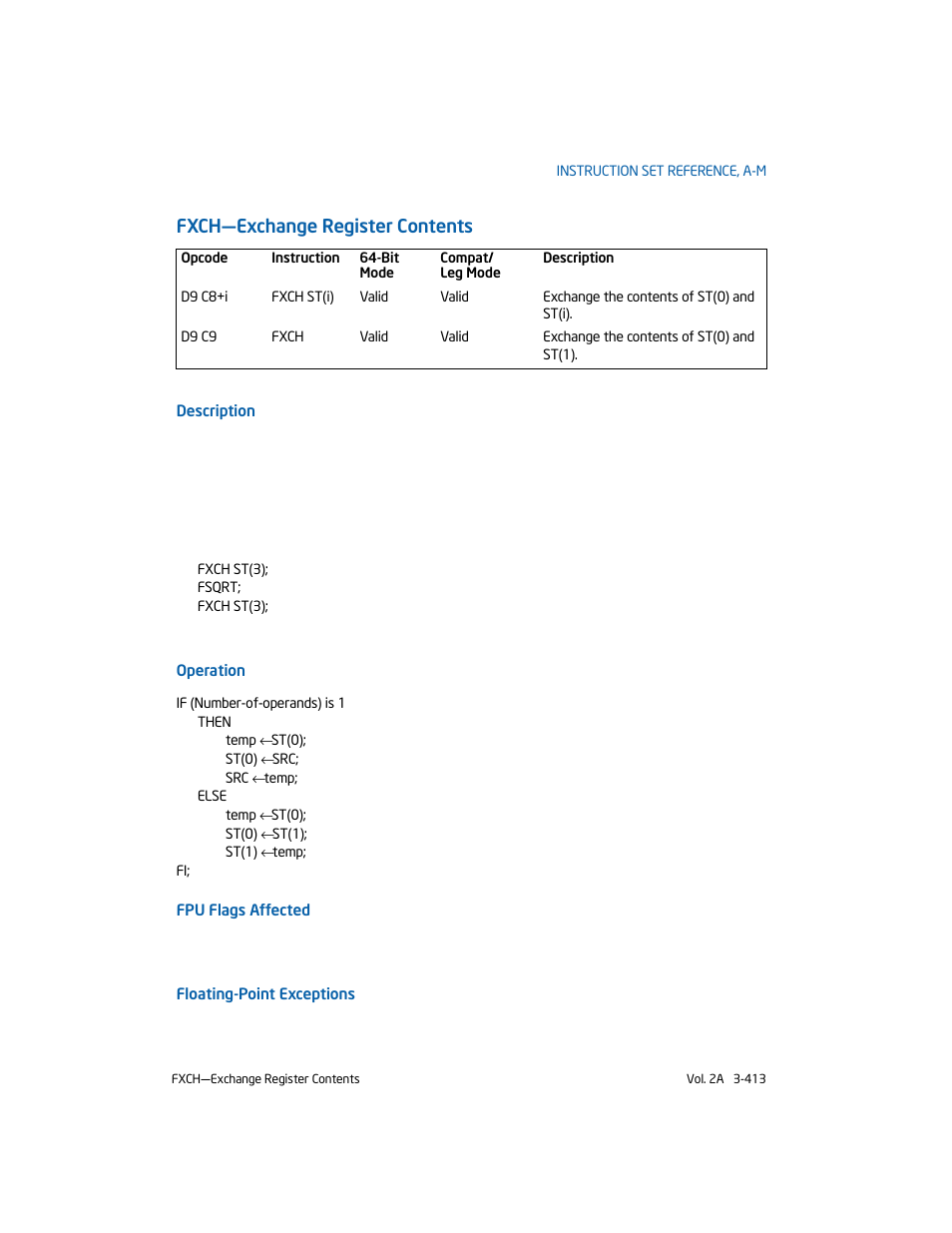 Fxch-exchange register contents, Fxch—exchange register contents | Intel 253666-024US User Manual | Page 459 / 760