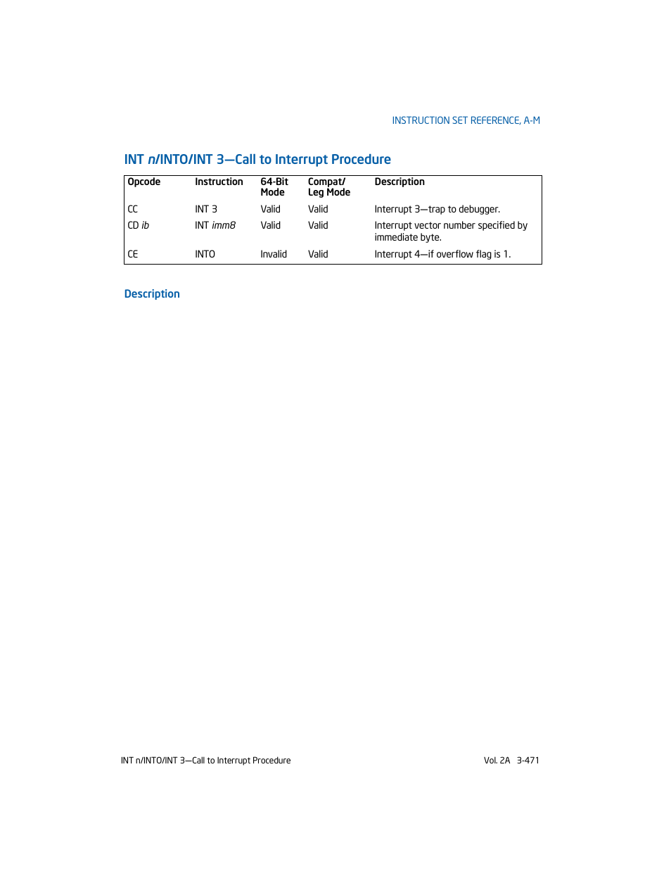 Int n/into/int 3-call to interrupt procedure, Int n /into/int 3—call to interrupt procedure | Intel 253666-024US User Manual | Page 517 / 760