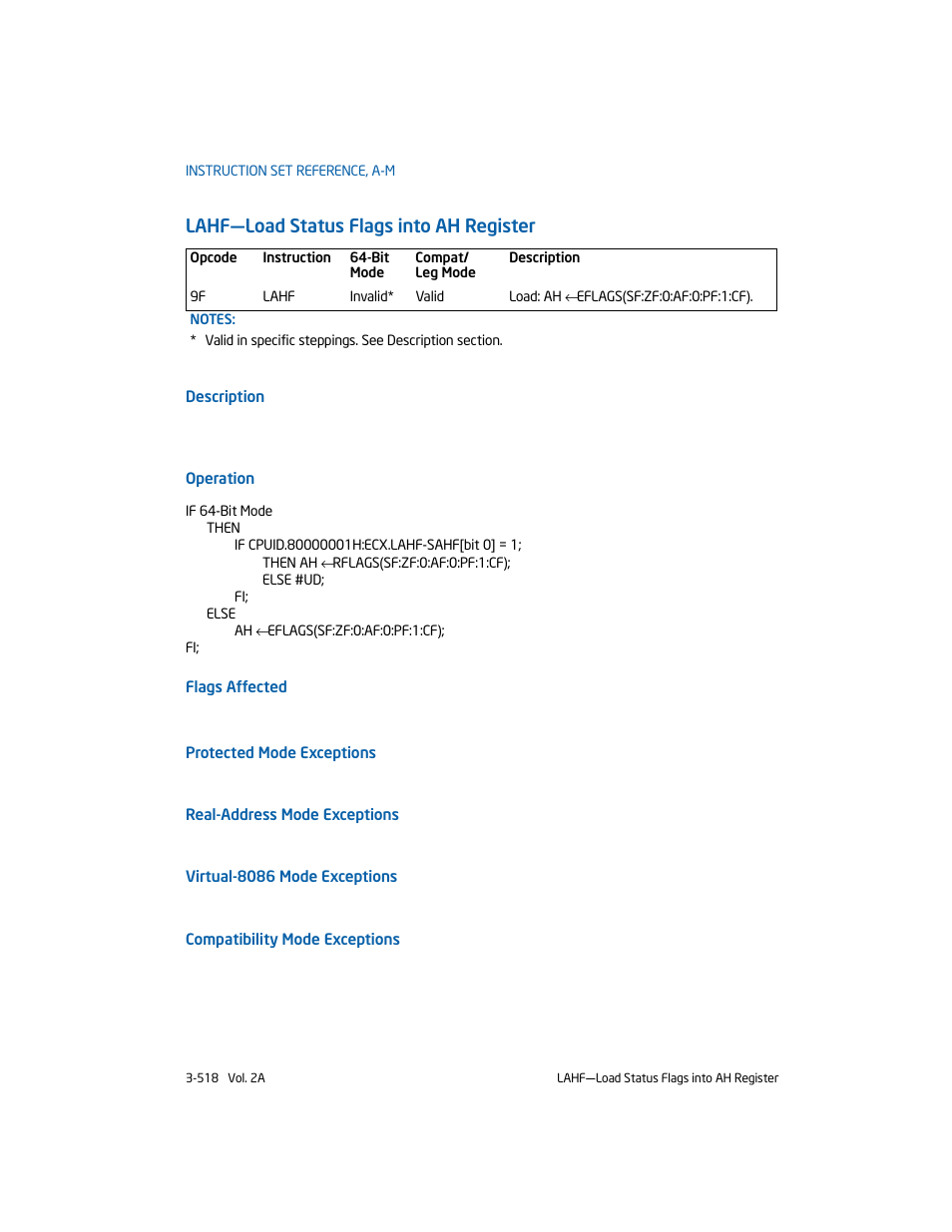 Lahf-load status flags into ah register, Lahf—load status flags into ah register | Intel 253666-024US User Manual | Page 564 / 760