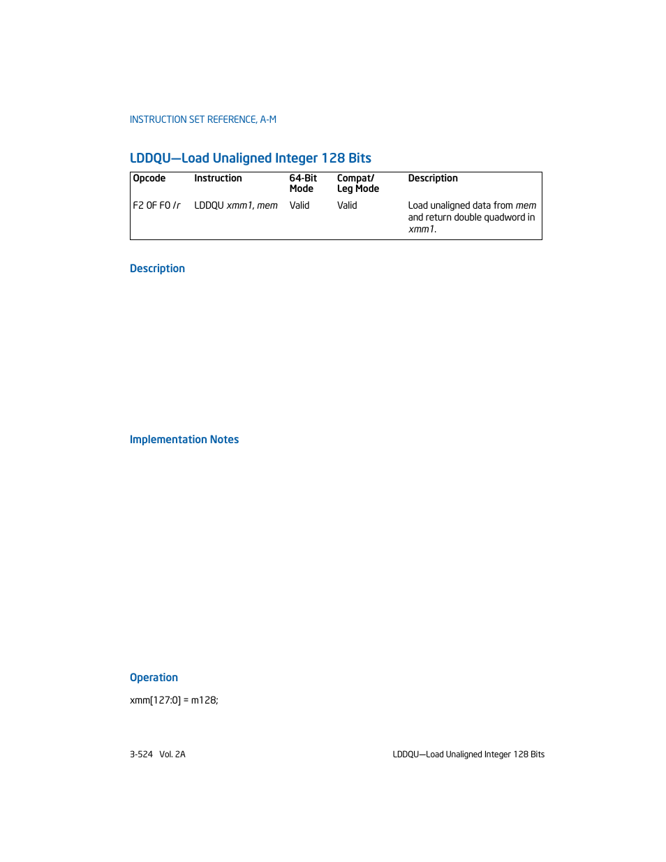 Lddqu-load unaligned integer 128 bits | Intel 253666-024US User Manual | Page 570 / 760