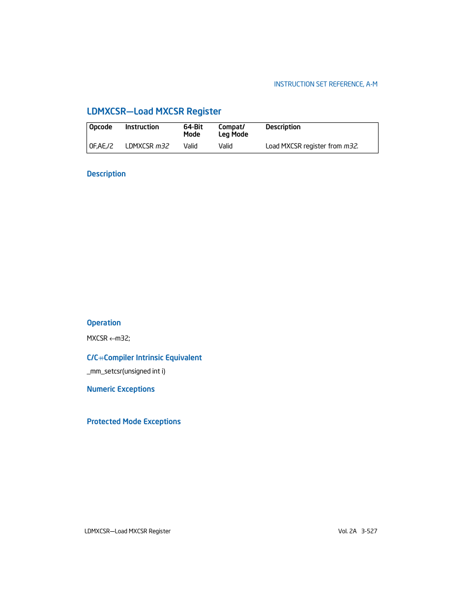 Ldmxcsr-load mxcsr register, Ldmxcsr—load mxcsr register | Intel 253666-024US User Manual | Page 573 / 760