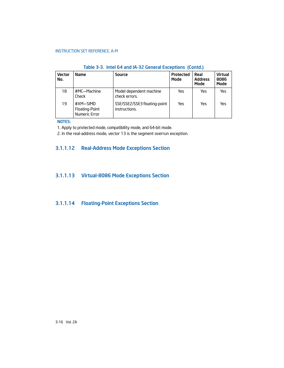 12 real-address mode exceptions section, 13 virtual-8086 mode exceptions section, 14 floating-point exceptions section | Intel 253666-024US User Manual | Page 62 / 760