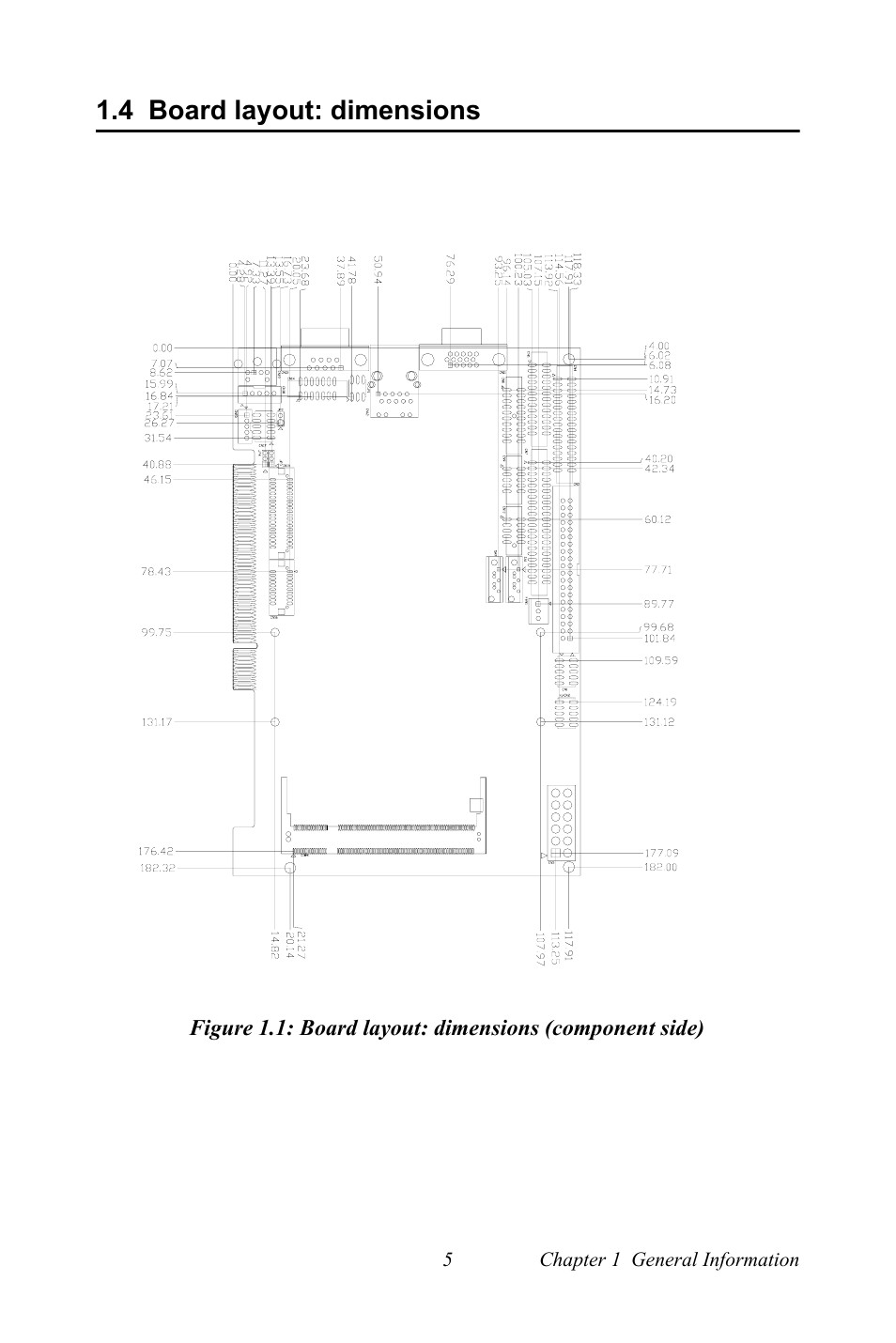 4 board layout: dimensions, Board layout: dimensions | Intel CELERON PCI-6886 User Manual | Page 15 / 102