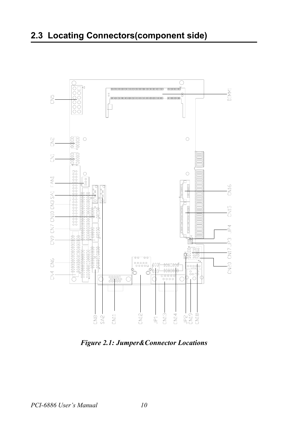 3 locating connectors(component side), Locating connectors(component side) | Intel CELERON PCI-6886 User Manual | Page 20 / 102