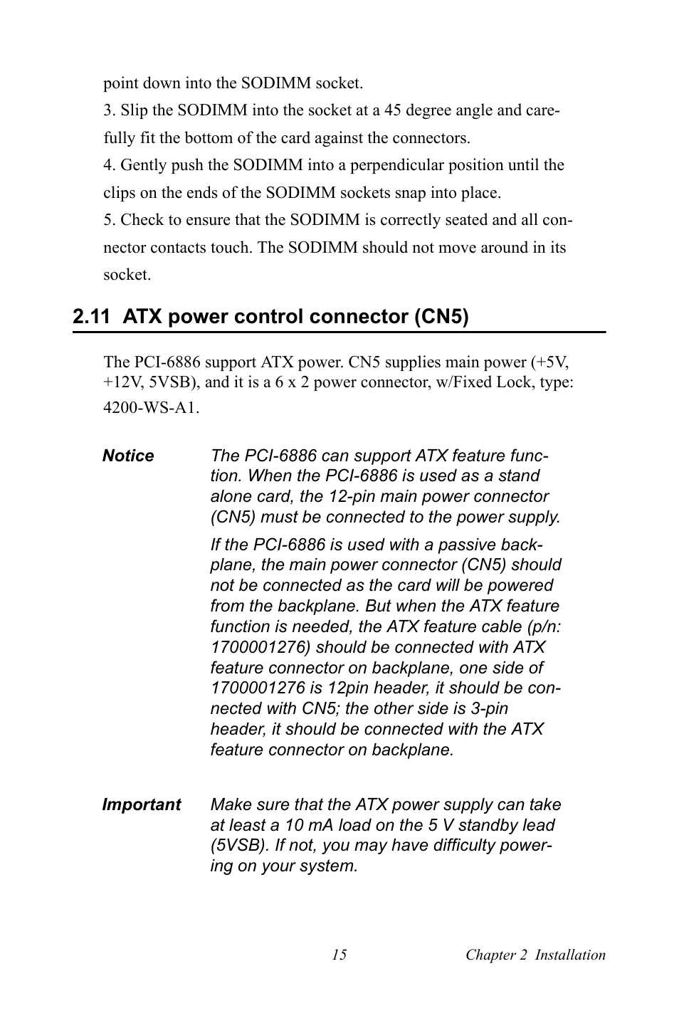11 atx power control connector (cn5), Atx power control connector (cn5) | Intel CELERON PCI-6886 User Manual | Page 25 / 102