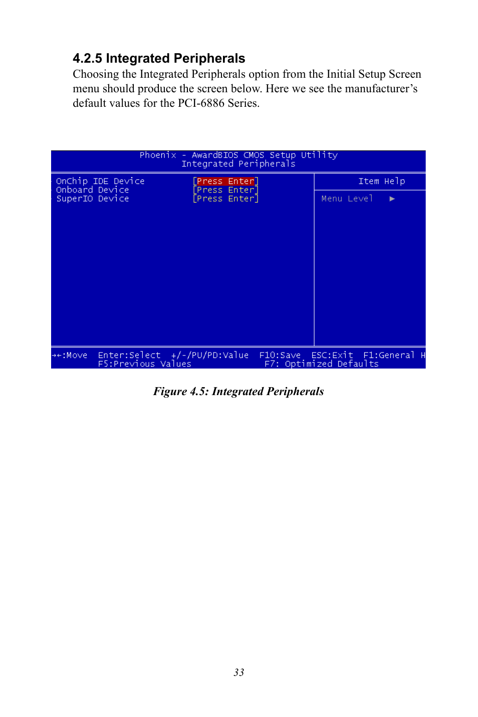 5 integrated peripherals, Figure 4.5: integrated peripherals | Intel CELERON PCI-6886 User Manual | Page 43 / 102