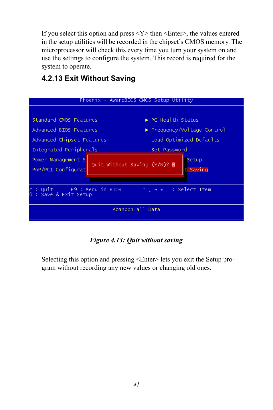 13 exit without saving, Figure 4.13: quit without saving, Figure 4.13:quit without saving | Intel CELERON PCI-6886 User Manual | Page 51 / 102