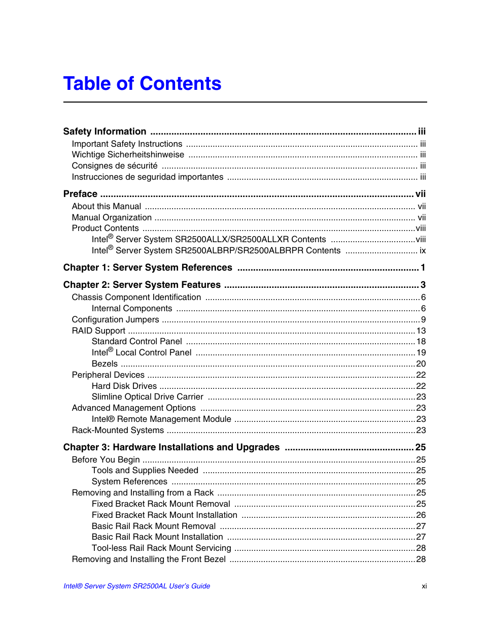 Intel SERVER SYSTEM SR2500AL User Manual | Page 11 / 210