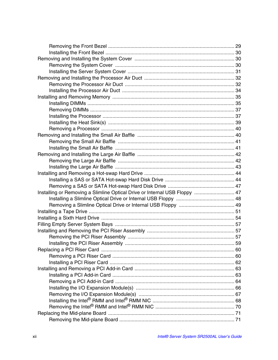 Intel SERVER SYSTEM SR2500AL User Manual | Page 12 / 210