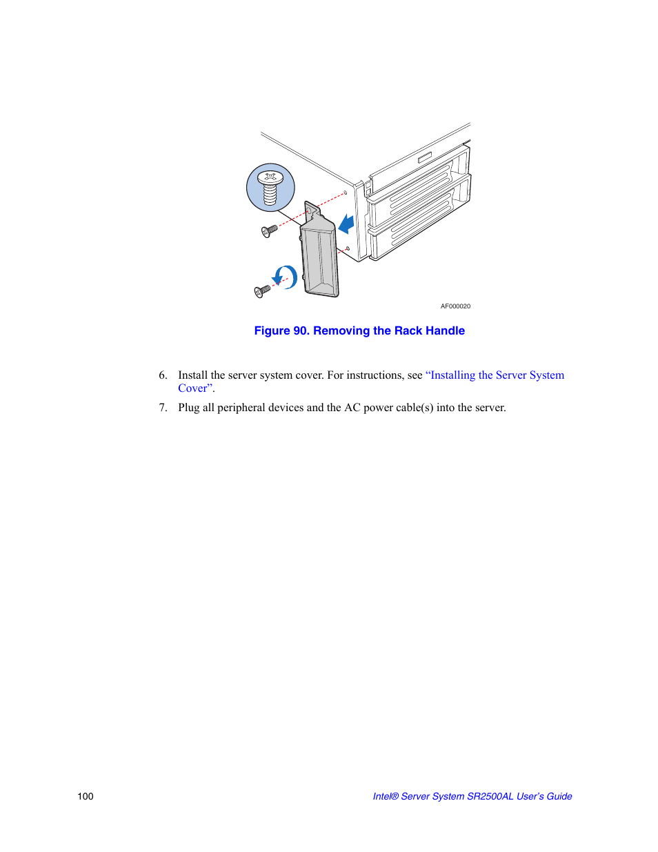 Figure 90. removing the rack handle | Intel SERVER SYSTEM SR2500AL User Manual | Page 122 / 210