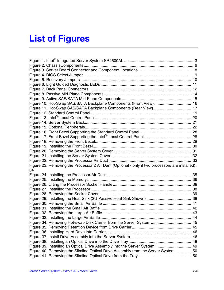 List of figures | Intel SERVER SYSTEM SR2500AL User Manual | Page 17 / 210