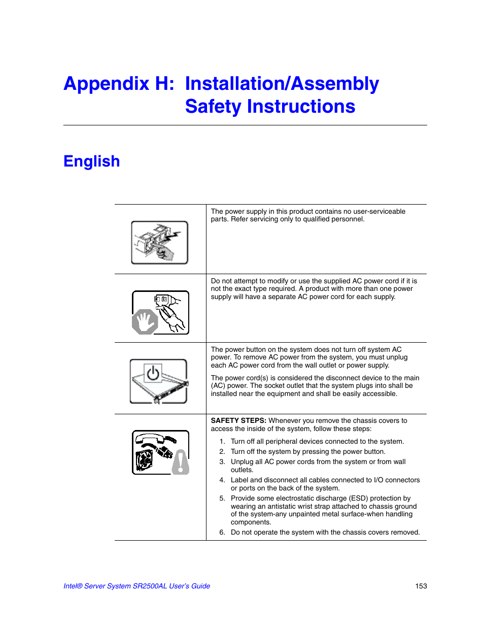 English, Turn off the system by pressing the power button | Intel SERVER SYSTEM SR2500AL User Manual | Page 175 / 210