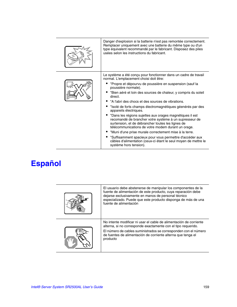 Español | Intel SERVER SYSTEM SR2500AL User Manual | Page 181 / 210