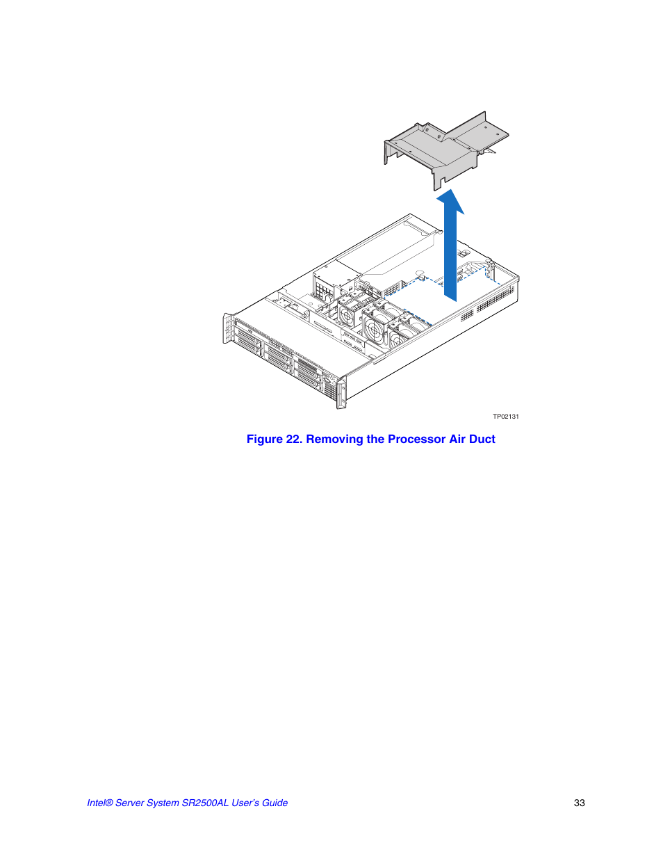 Figure 22. removing the processor air duct | Intel SERVER SYSTEM SR2500AL User Manual | Page 55 / 210