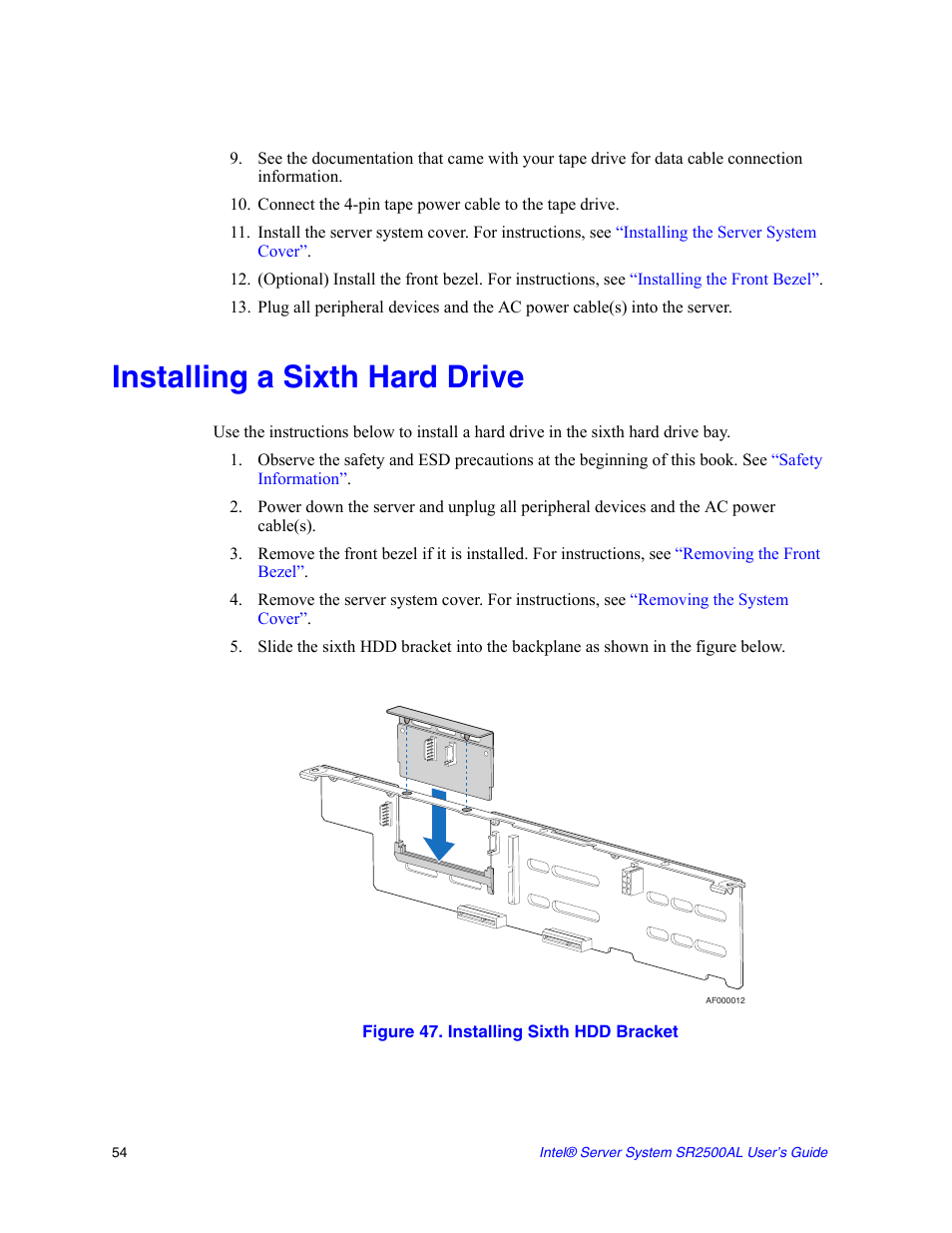 Installing a sixth hard drive, Figure 47. installing sixth hdd bracket | Intel SERVER SYSTEM SR2500AL User Manual | Page 76 / 210