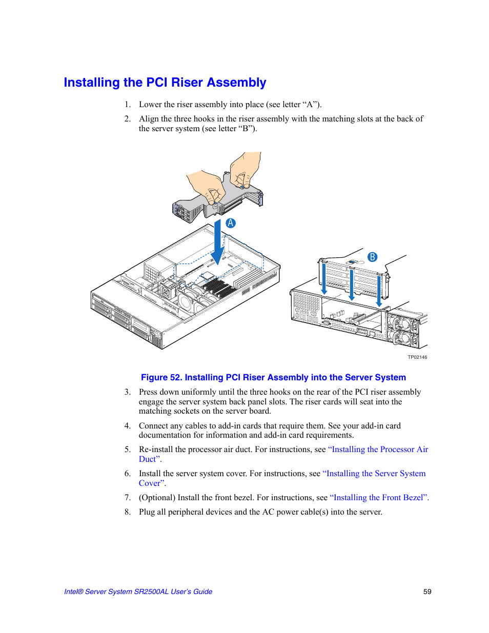 Installing the pci riser assembly | Intel SERVER SYSTEM SR2500AL User Manual | Page 81 / 210