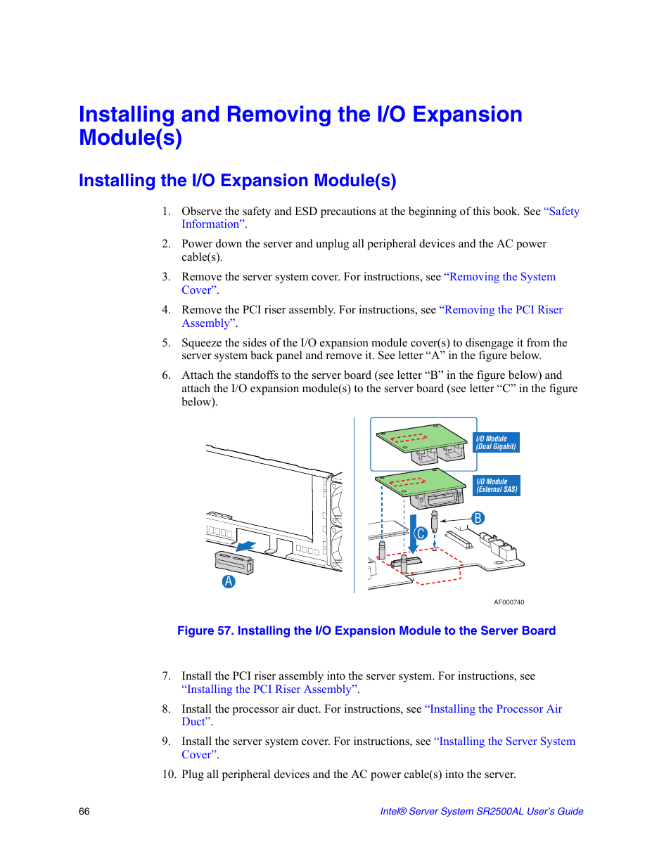 Installing the i/o expansion module(s) | Intel SERVER SYSTEM SR2500AL User Manual | Page 88 / 210