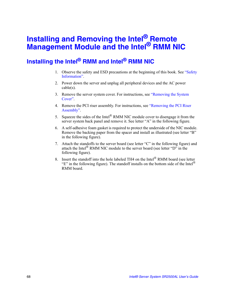 Installing the intel® rmm and intel® rmm nic, Installing and removing the intel, Remote management module and the intel | Rmm nic, Installing the intel, Rmm and intel | Intel SERVER SYSTEM SR2500AL User Manual | Page 90 / 210