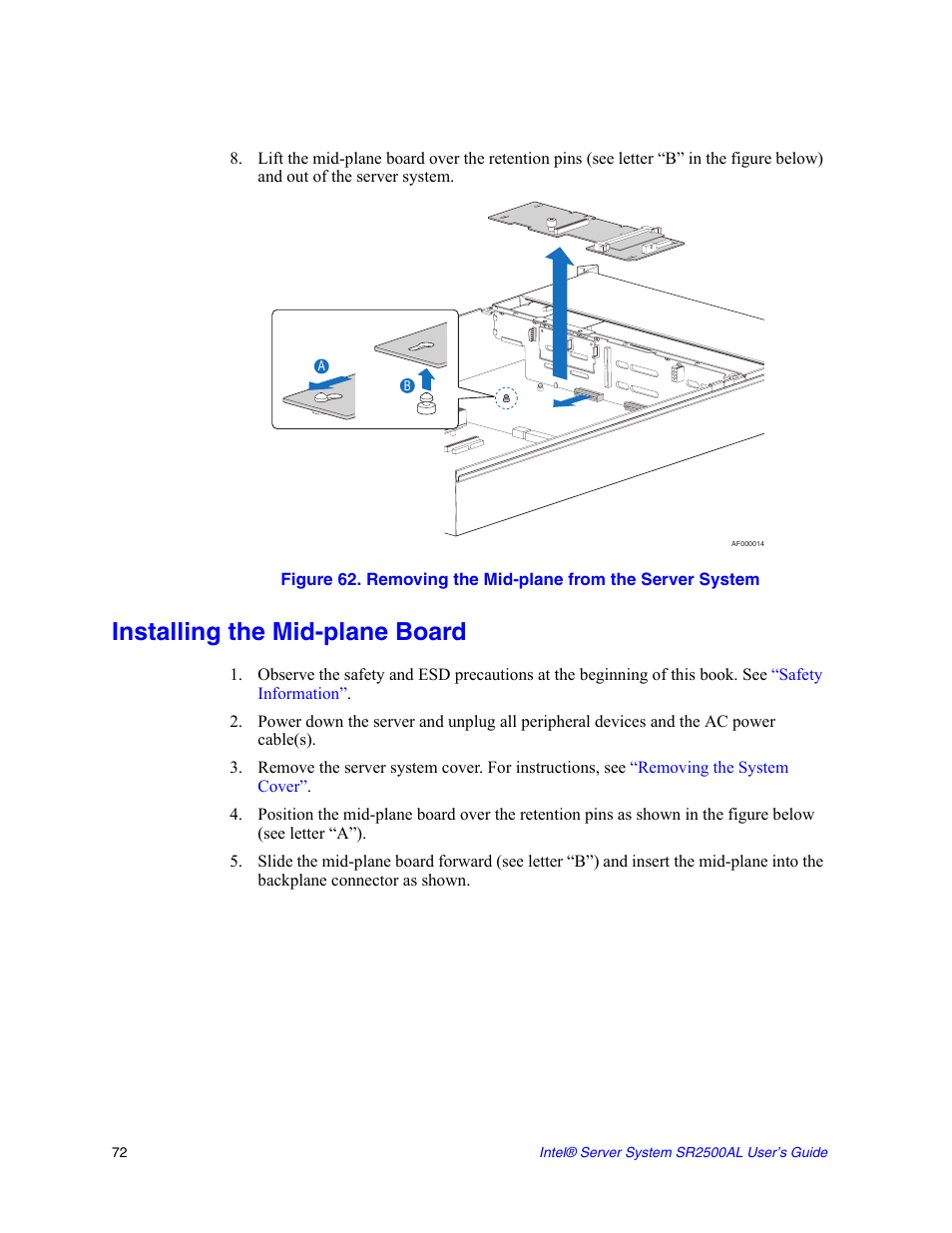 Installing the mid-plane board | Intel SERVER SYSTEM SR2500AL User Manual | Page 94 / 210