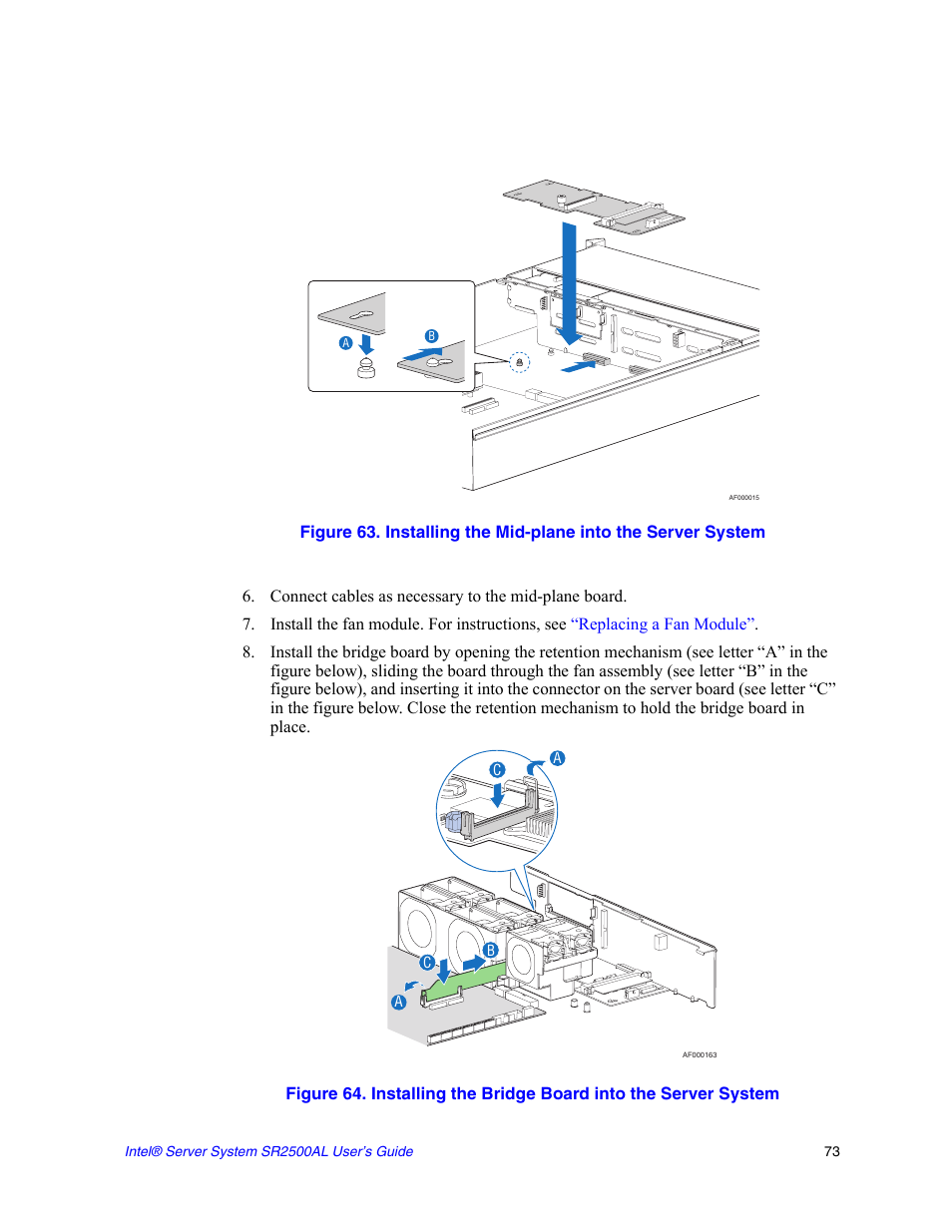 Connect cables as necessary to the mid-plane board | Intel SERVER SYSTEM SR2500AL User Manual | Page 95 / 210