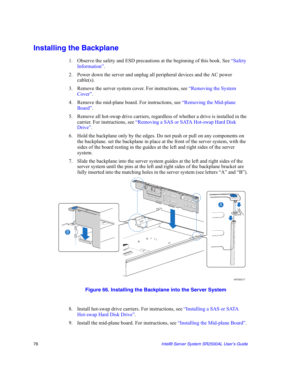 Installing the backplane | Intel SERVER SYSTEM SR2500AL User Manual | Page 98 / 210