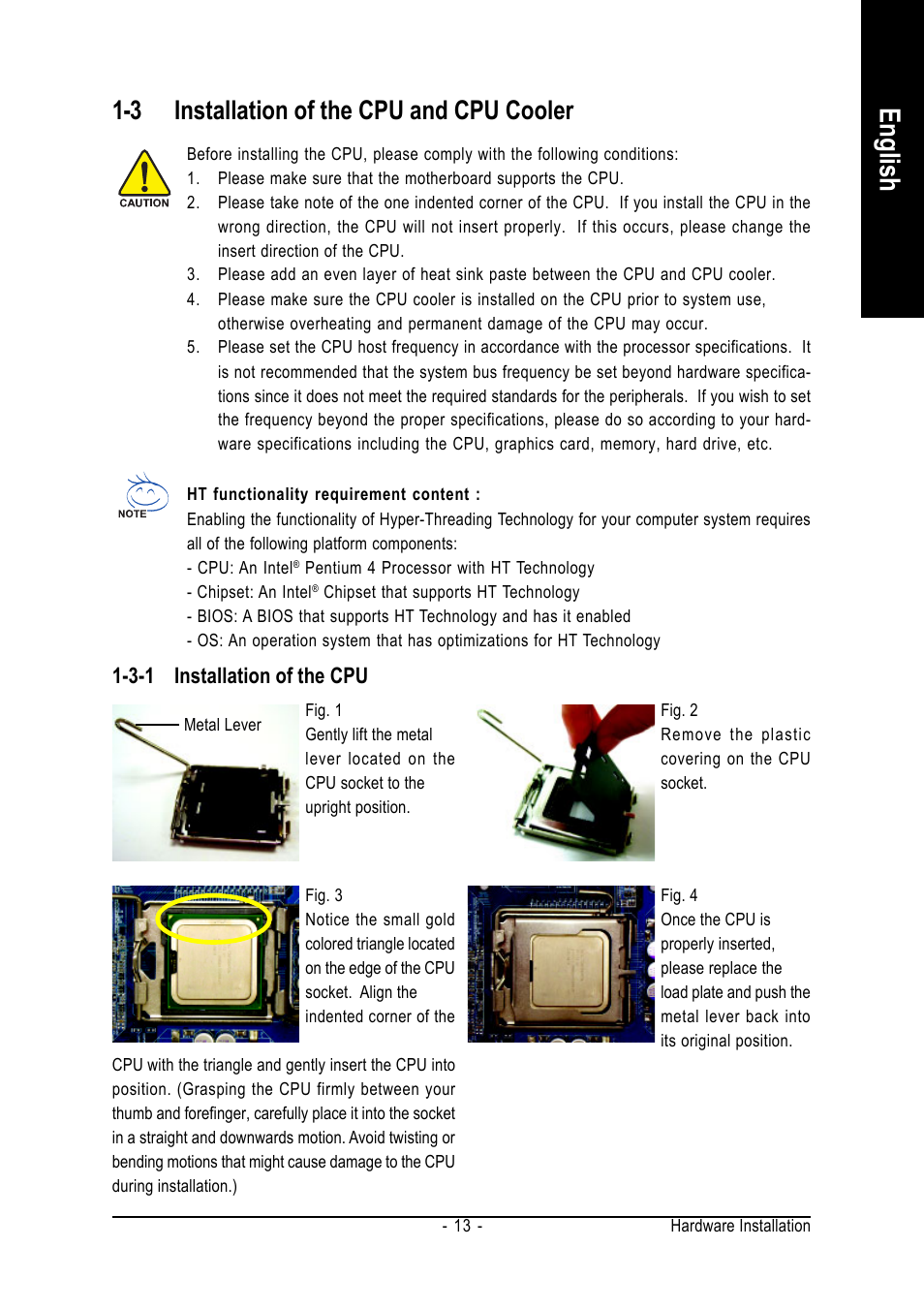 English, 3 installation of the cpu and cpu cooler | Intel GA-N680SLI-DQ6 User Manual | Page 13 / 112