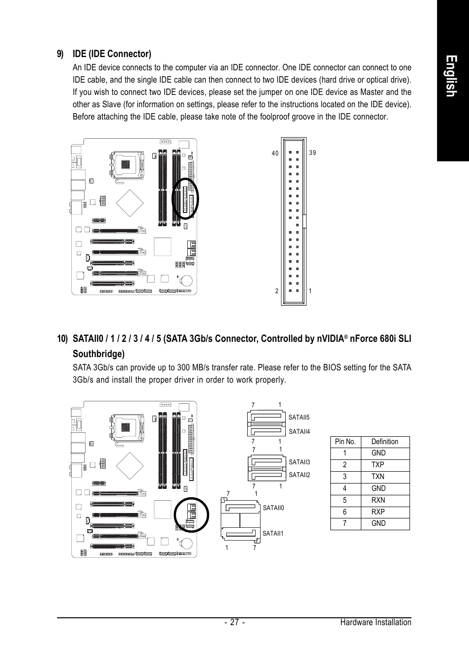English, 9) ide (ide connector), Nforce 680i sli southbridge) | Intel GA-N680SLI-DQ6 User Manual | Page 27 / 112