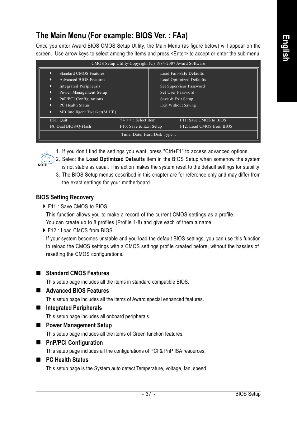 English, The main menu (for example: bios ver. : faa) | Intel GA-N680SLI-DQ6 User Manual | Page 37 / 112