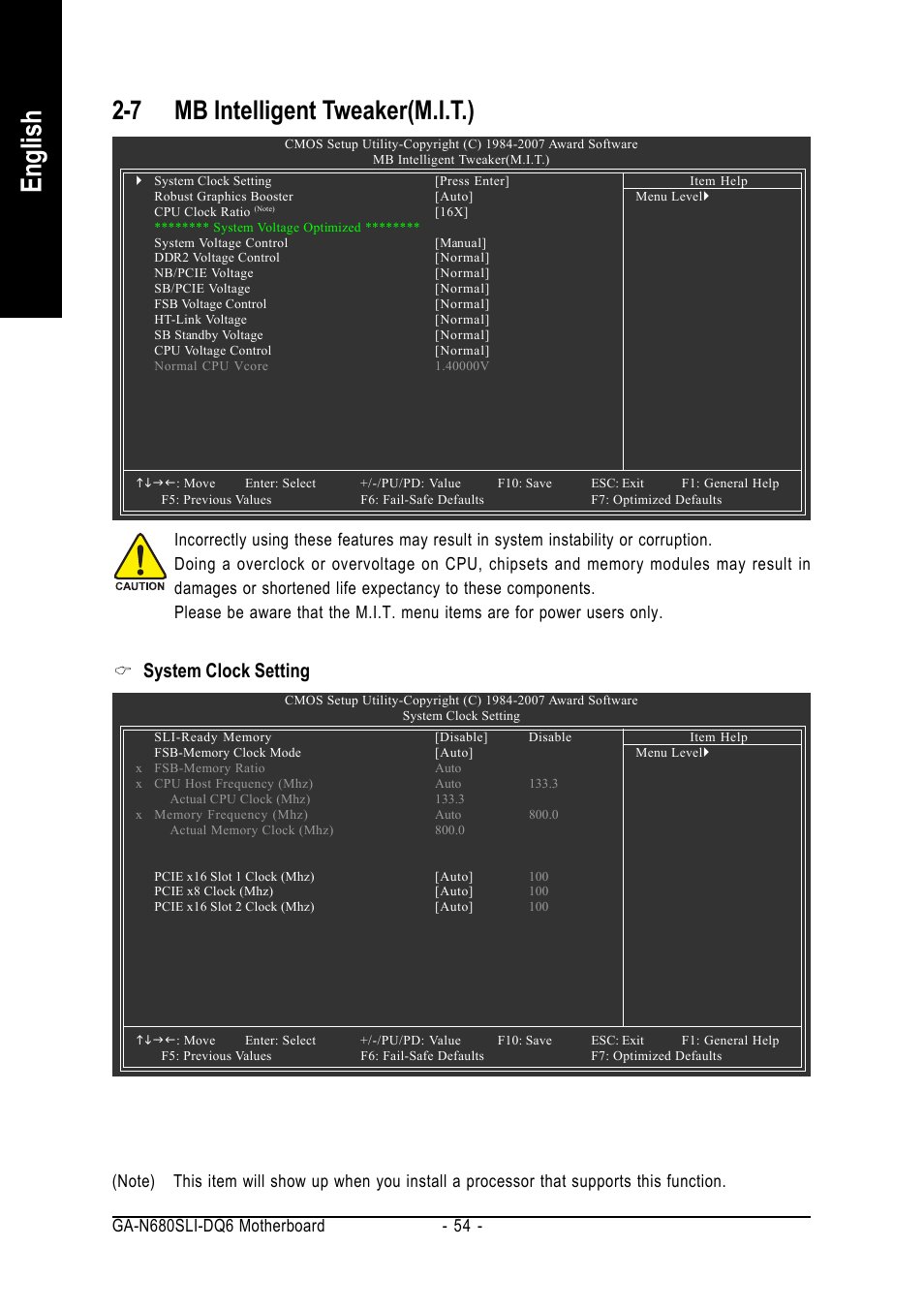 English, 7 mb intelligent tweaker(m.i.t.), System clock setting | Intel GA-N680SLI-DQ6 User Manual | Page 54 / 112