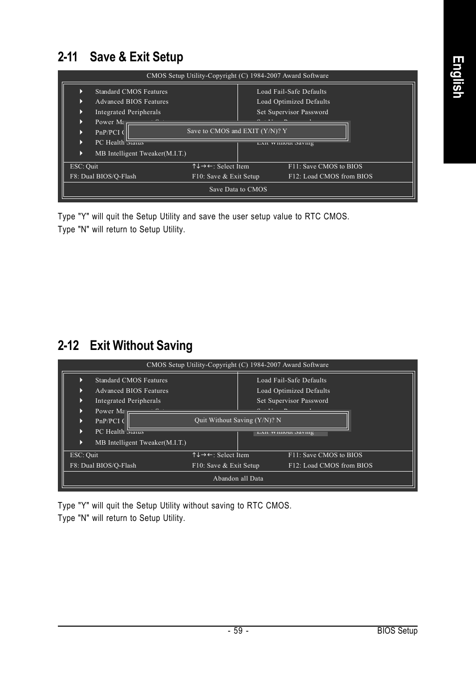 English, 12 exit without saving, 11 save & exit setup | Intel GA-N680SLI-DQ6 User Manual | Page 59 / 112