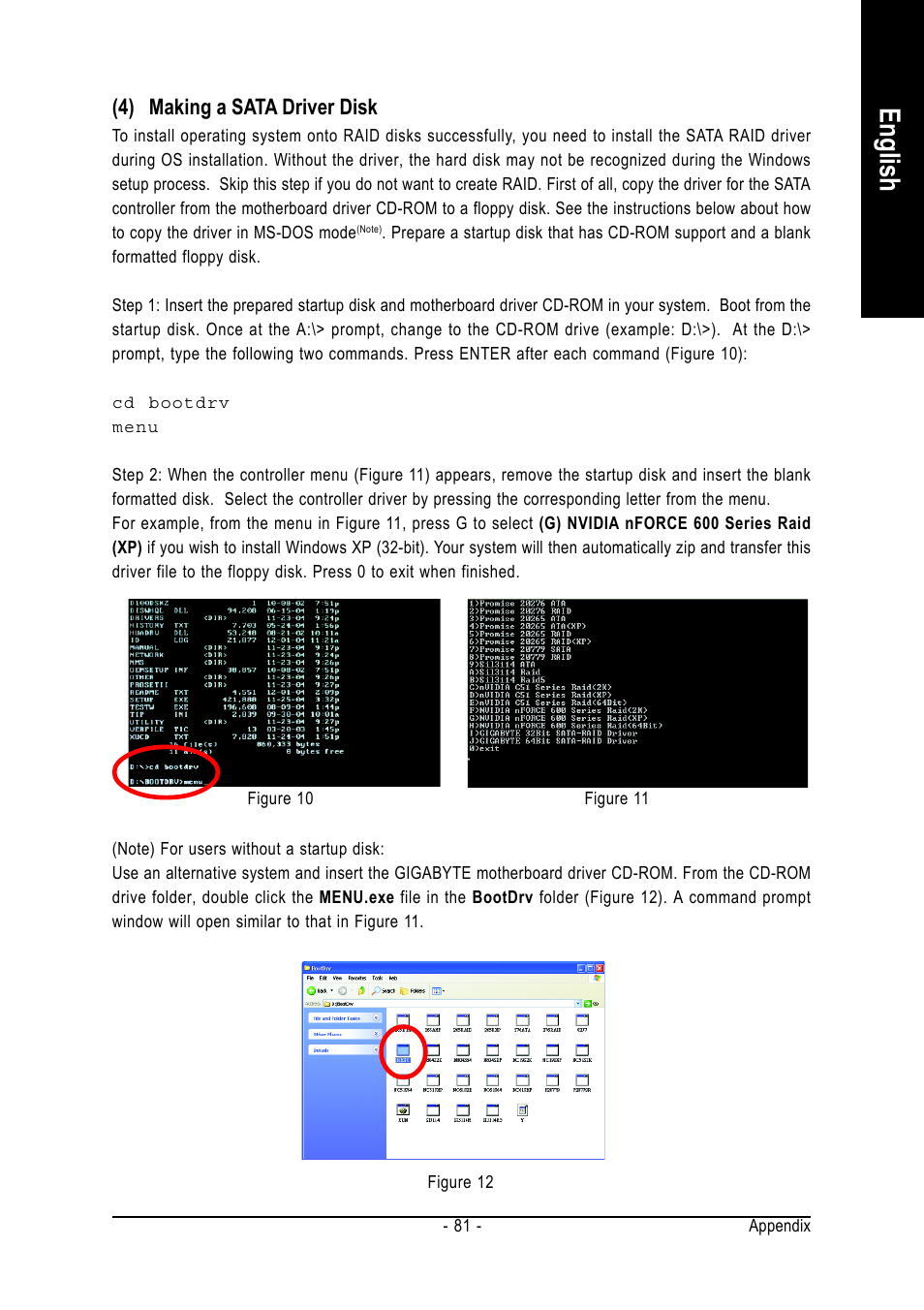 English, 4) making a sata driver disk | Intel GA-N680SLI-DQ6 User Manual | Page 81 / 112