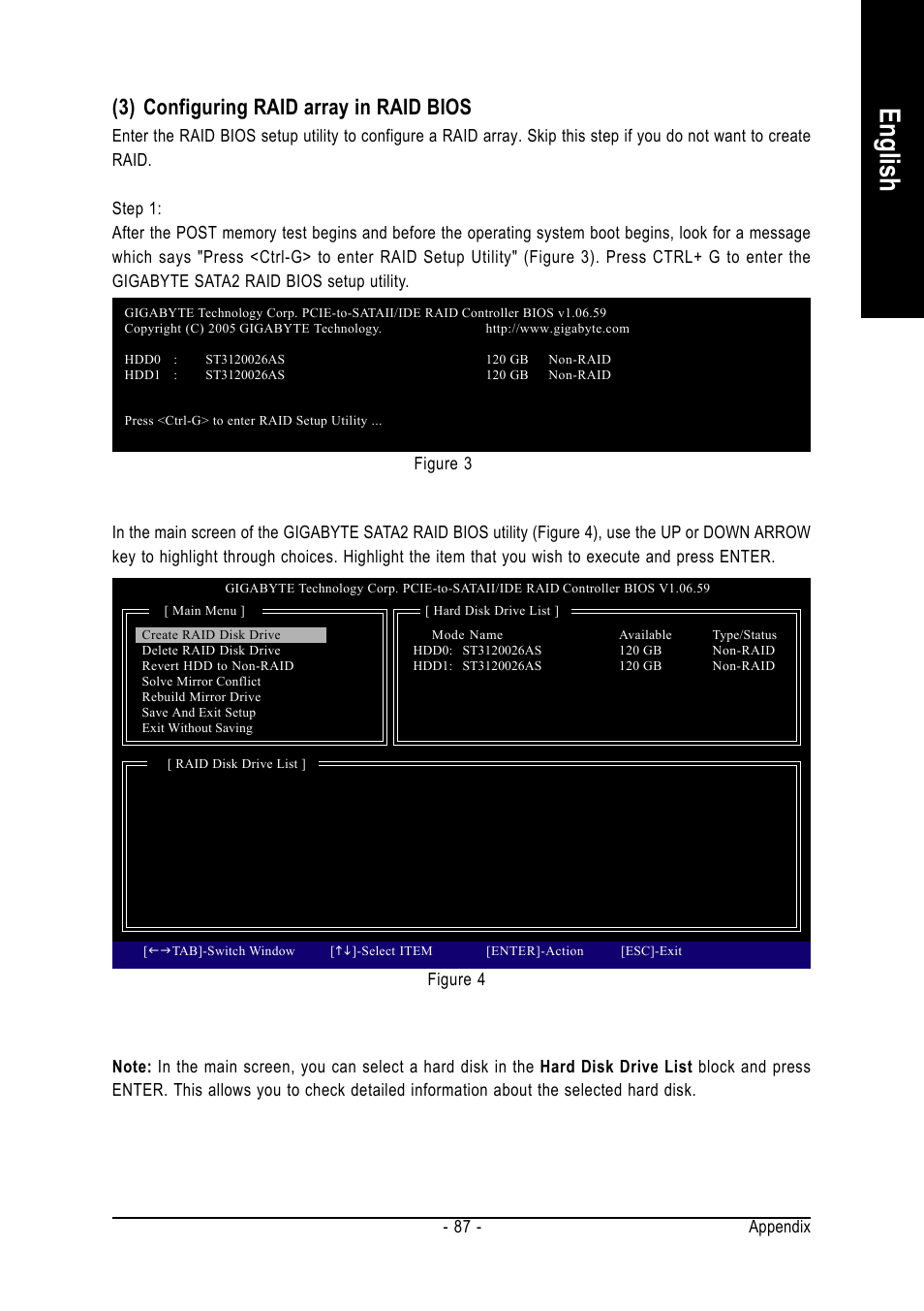 English, 3) configuring raid array in raid bios, Appendix - 87 | Intel GA-N680SLI-DQ6 User Manual | Page 87 / 112