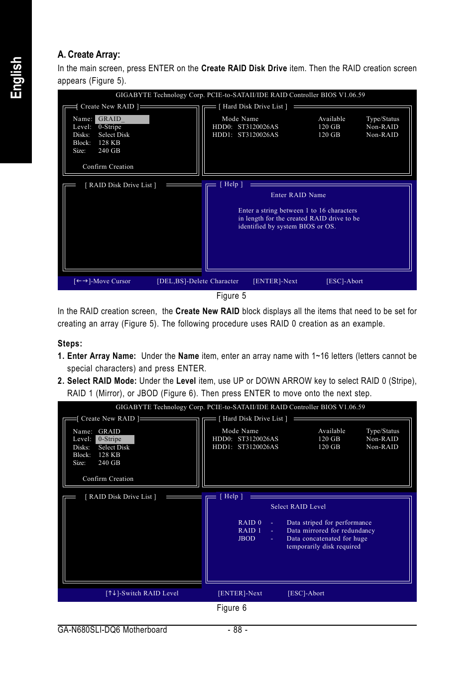 English, A. create array, Figure 6 | Figure 5 | Intel GA-N680SLI-DQ6 User Manual | Page 88 / 112