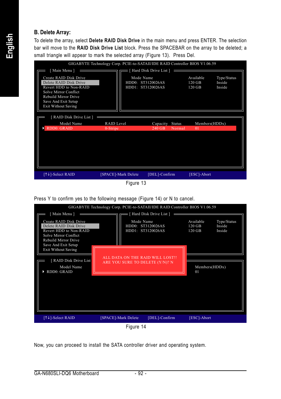 English, B. delete array, Figure 13 figure 14 | Intel GA-N680SLI-DQ6 User Manual | Page 92 / 112