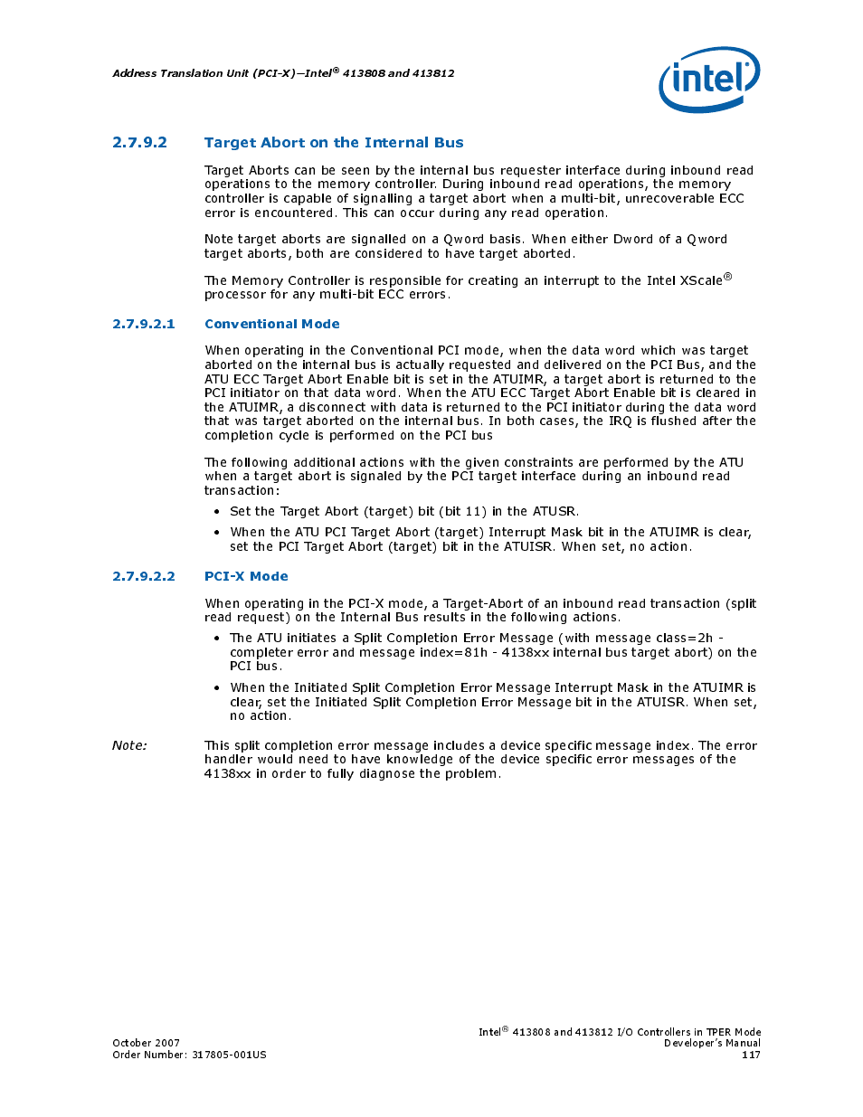 2 target abort on the internal bus, 1 conventional mode, 2 pci-x mode | Conventional mode, Pci-x mode | Intel CONTROLLERS 413808 User Manual | Page 117 / 824
