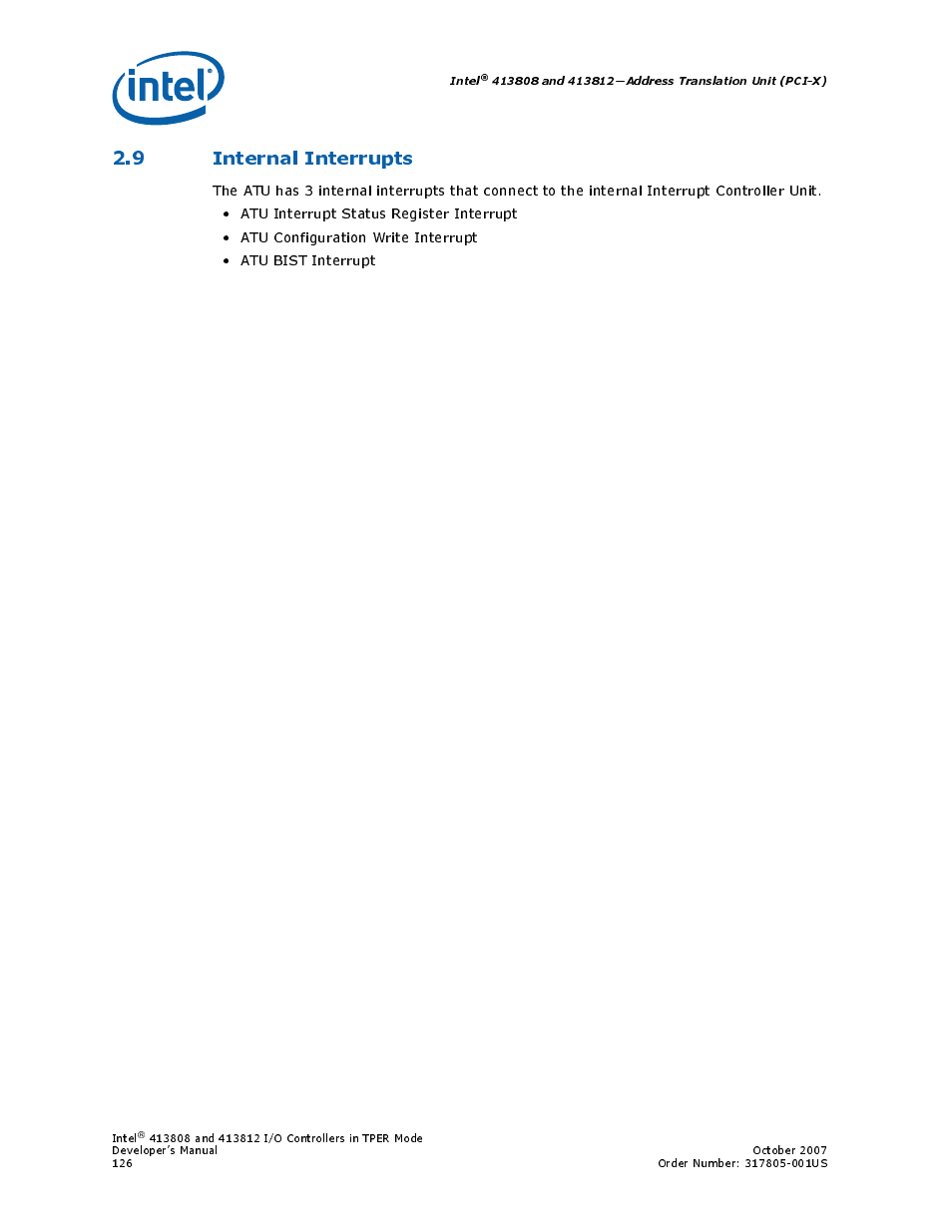 9 internal interrupts | Intel CONTROLLERS 413808 User Manual | Page 126 / 824